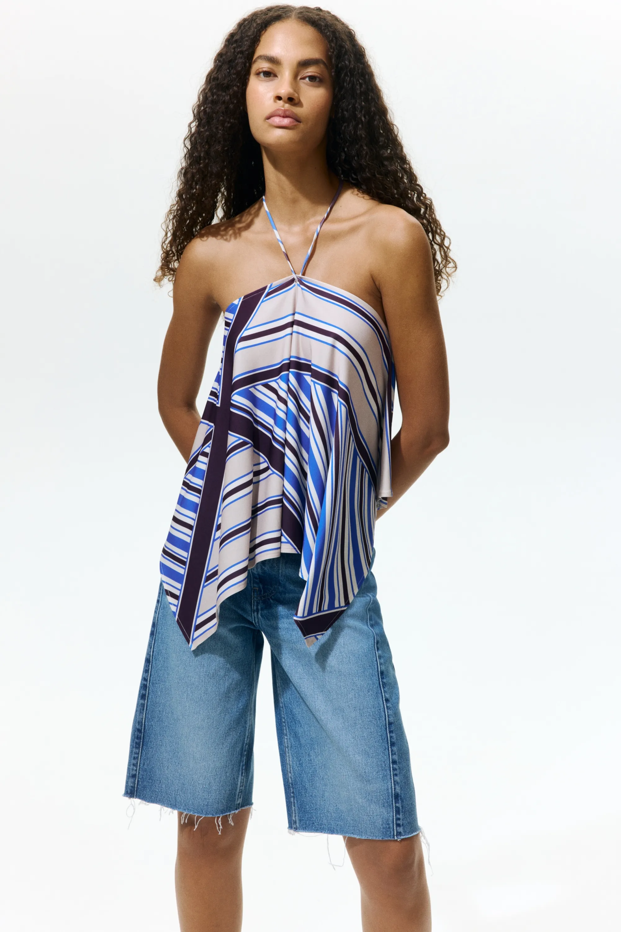 Top dos nu avec base en pointes - Bleu/motif