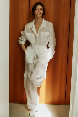 Veste cargo avec ceinture - Blanc — photo 3