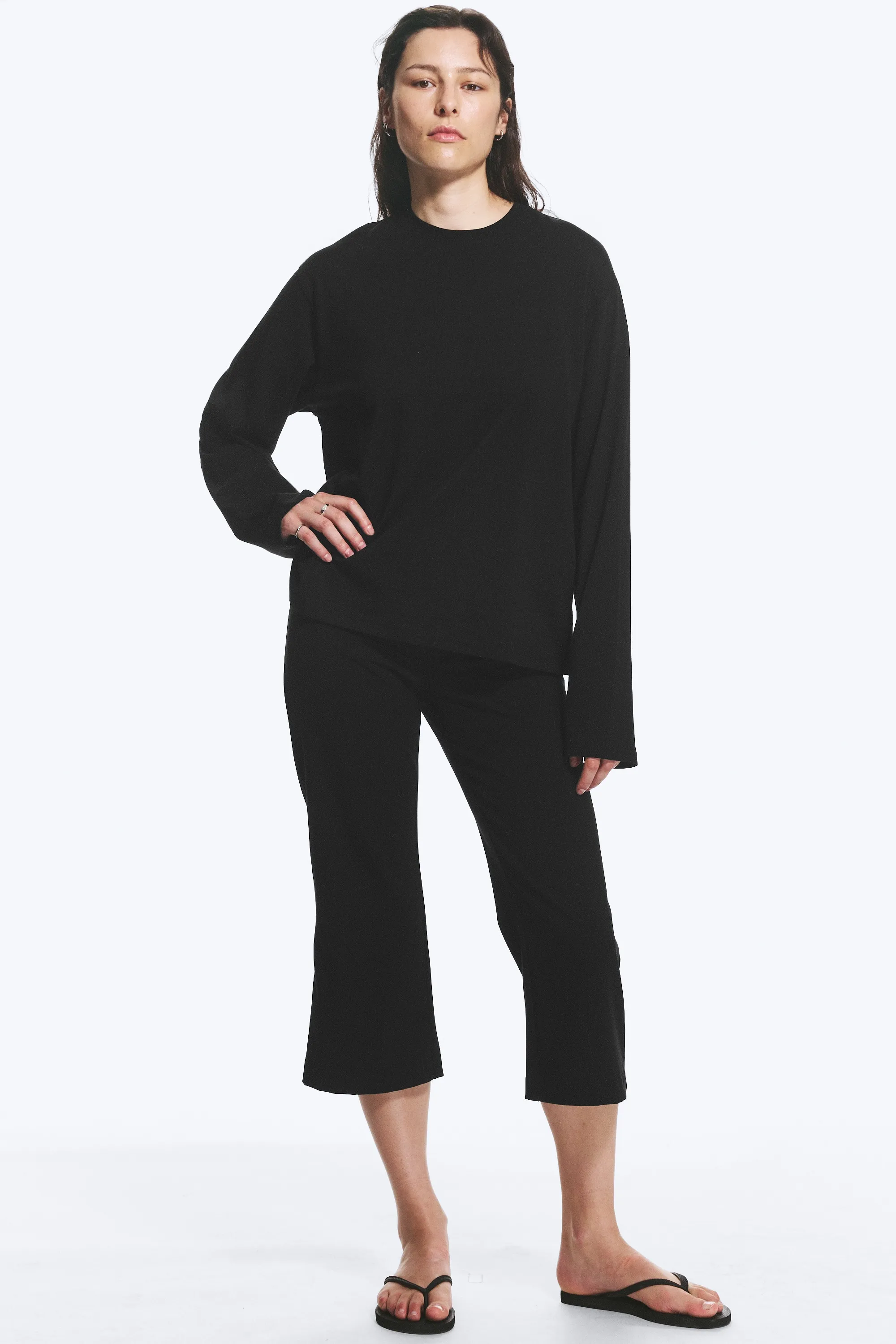 T-shirt coton carré manches longues - Noir