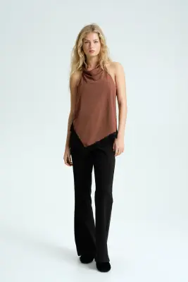 Top dos nu avec dentelle - Marron — photo 1