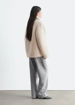 Veste en fausse fourrure de laine mélangée - Beige — photo 5