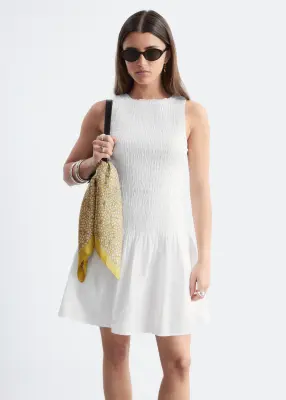 Robe courte à smocks en popeline de coton - Blanc — photo 2