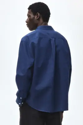 Chemise Relaxed Fit en lin mélangé - Bleu foncé — photo 3