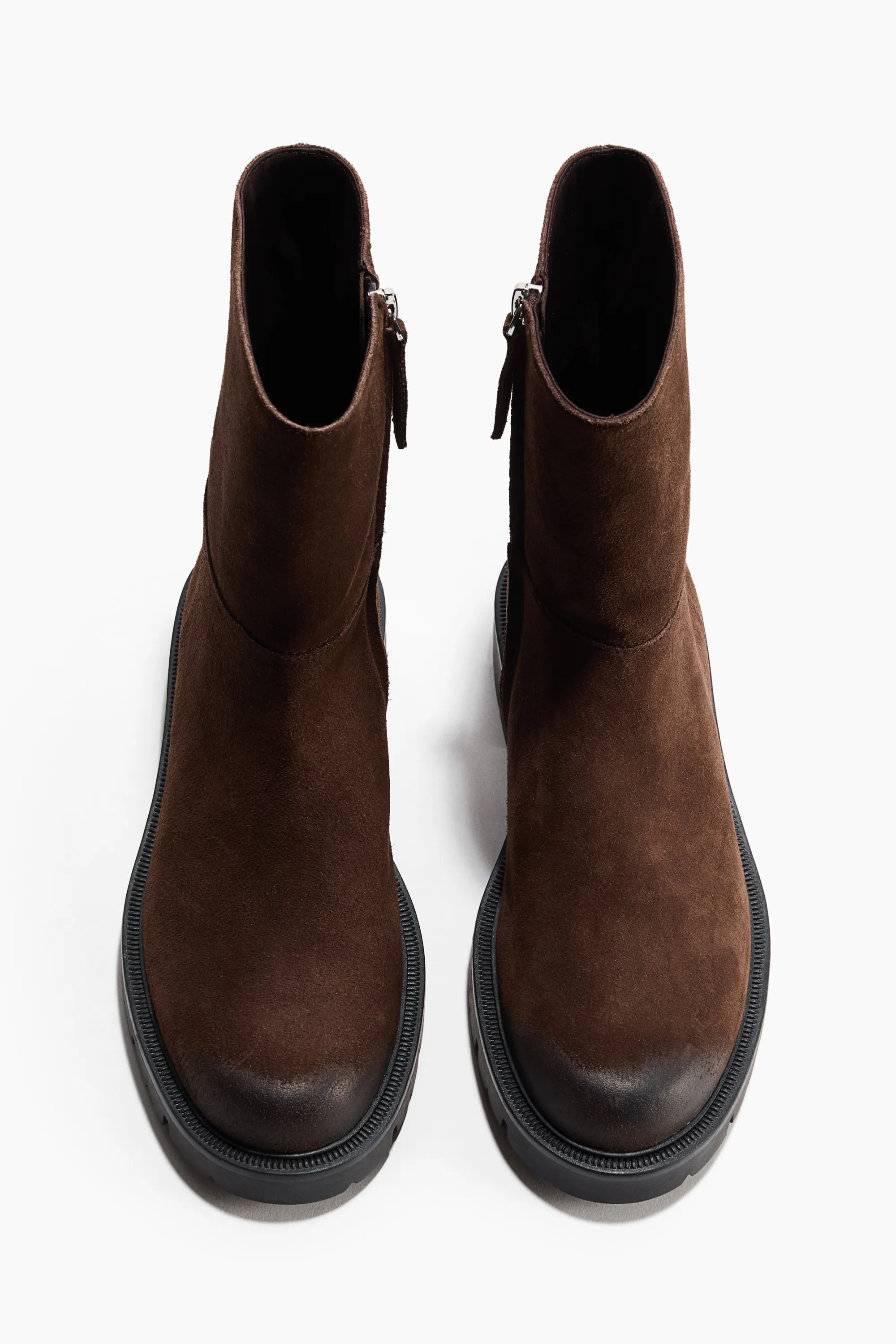 Bottines en cuir velours fendu - Marron foncé