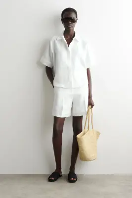 CHEMISE OVERSIZE À MANCHES COURTES EN LIN - BLANC — photo 1