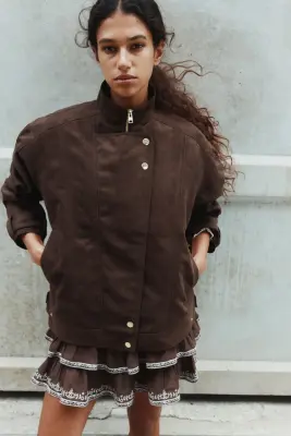 Veste oversize de style motard - Marron foncé — photo 3