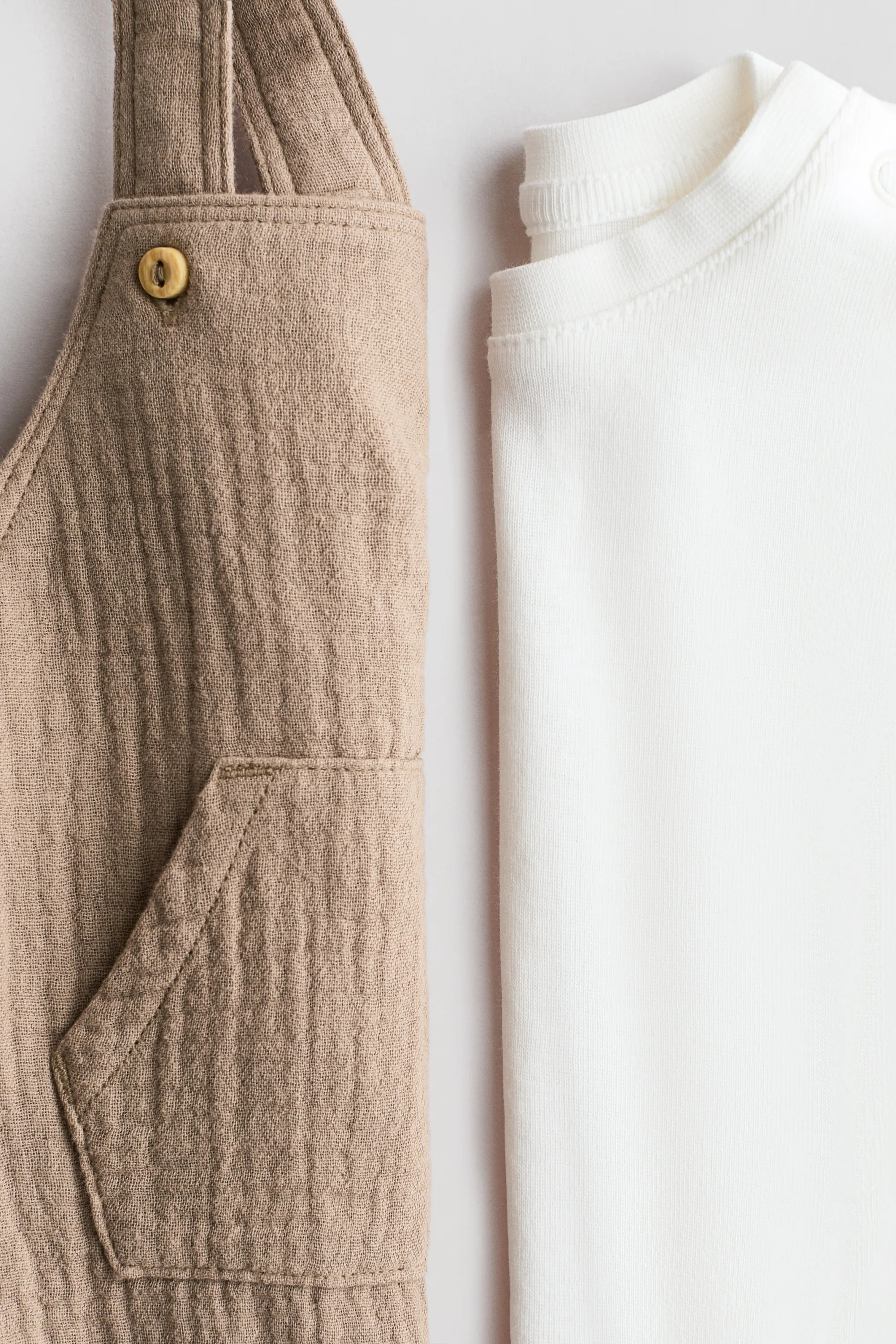 Ensemble 2 pièces en coton - Beige/blanc