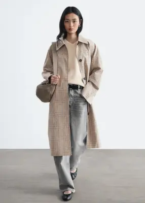 Trench-coat à carreaux avec ceinture à boucle - Beige/carreaux — photo 4