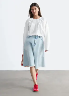 Blouse froncée en coton - Blanc — photo 3