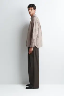 CHEMISE RAYÉE STRUCTURÉE EN COTON ET SOIE - MAUVE / CHOCOLAT / RAYURES — photo 2
