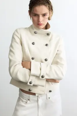 Veste à fermeture croisée avec col entonnoir - Beige clair — photo 2