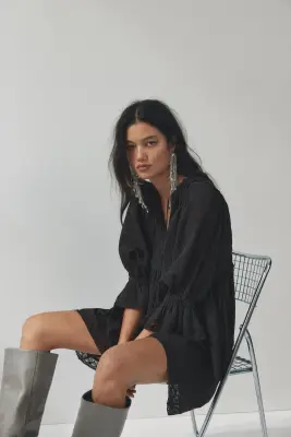 Robe en coton avec dentelle - Gris charbon — photo 3