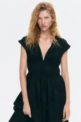 Robe en ramie avec cordons de serrage - Noir — photo 1