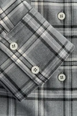 Chemise oversize en flanelle - Gris/carreaux — photo 5