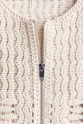 Veste en coton façon crochet - Crème — photo 5