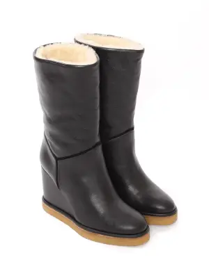 Bottes compensées en cuir noir et shearling blanc Prix boutique 1000€ Taille 36 — photo 5