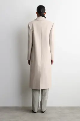 MANTEAU TAILLEUR LONG EN SERGÉ DE LAINE - BEIGE CLAIR — photo 4