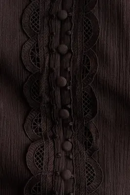 Robe en coton avec dentelle - Marron foncé — photo 4