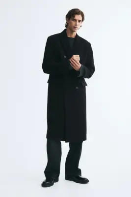 Manteau à fermeture croisée en laine mélangée - Noir — photo 2