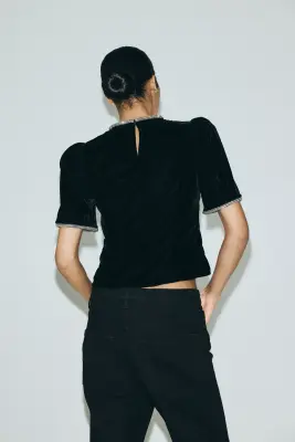 Top en velours orné de strass - Noir — photo 3