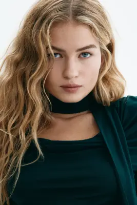 Top à effet drapé avec écharpe - Vert foncé — photo 2