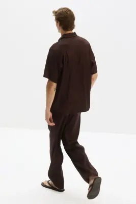 Chemise Easy-care Regular Fit en lin mélangé - Marron foncé — photo 2