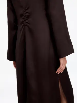 Robe en satin à col arrondi - Marron — photo 4