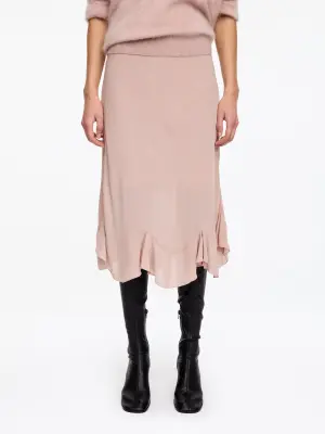 Jupe midi à ourlet volanté - Rose poudré — photo 2