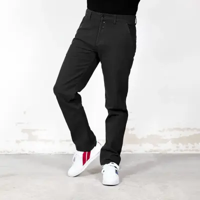 Pantalon à pinces en croisé coton bio 1G/264 - Noir — photo 1