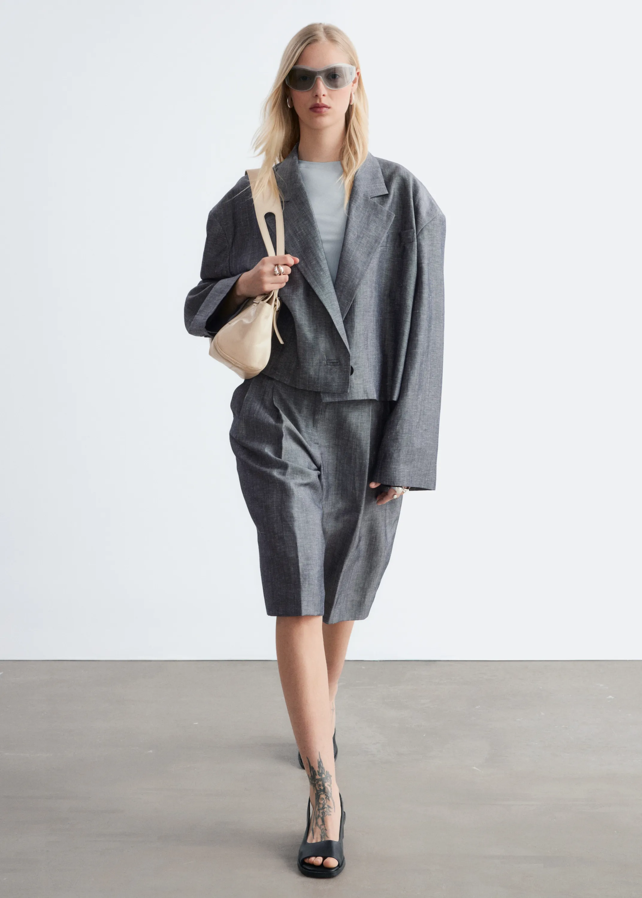 Blazer court oversize - Gris chiné