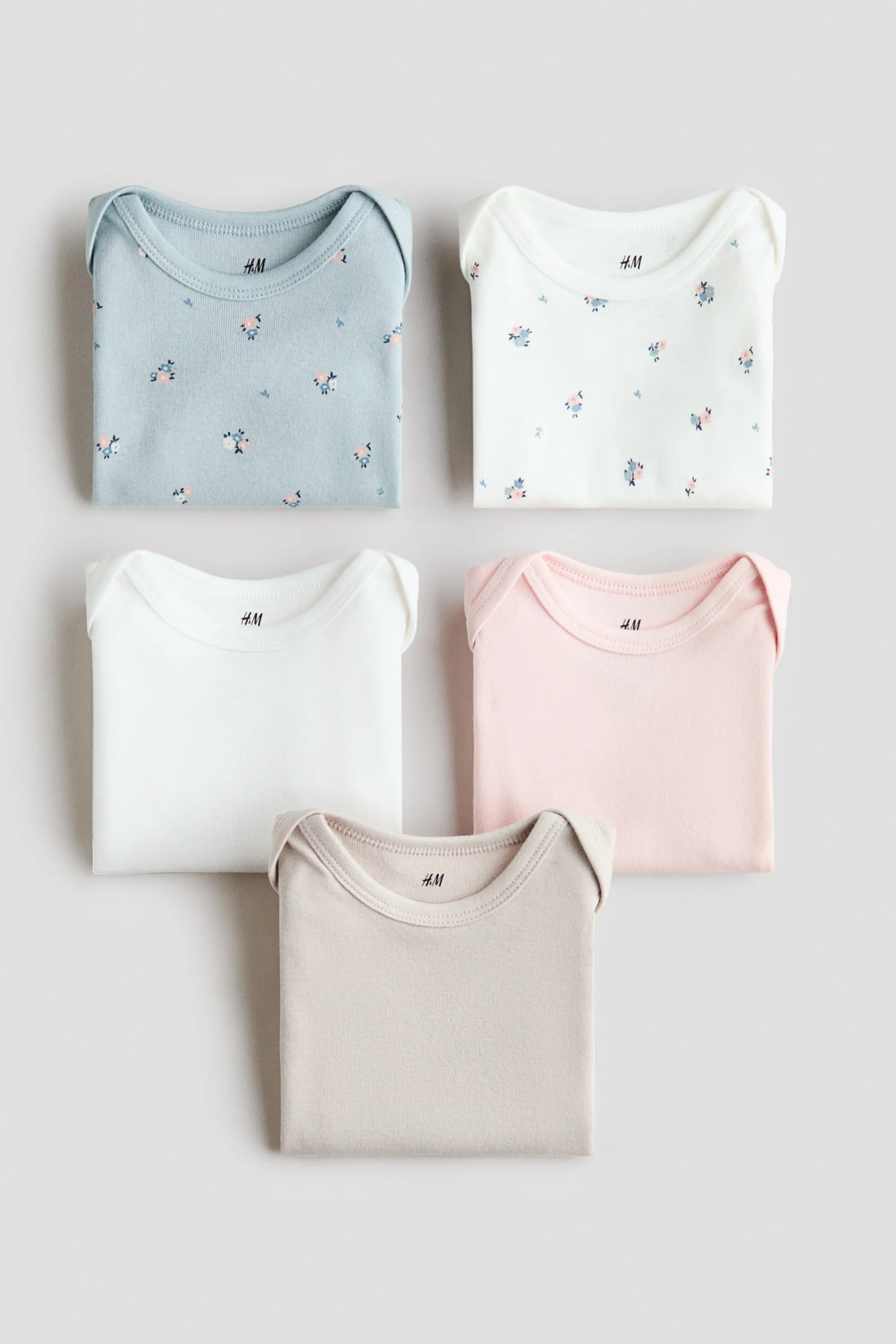 Lot de 5 bodies en coton - Bleu clair/fleurs