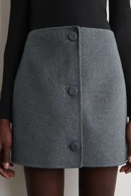 MINI-JUPE BOUTONNÉE EN LAINE DOUBLE FACE - GRIS — photo 1