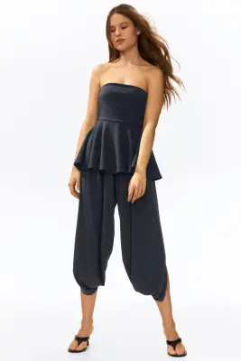 Pantalon ballon avec détails croisés - Gris foncé — photo 1