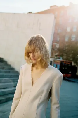 Robe en twill avec bords frangés - Beige clair — photo 2