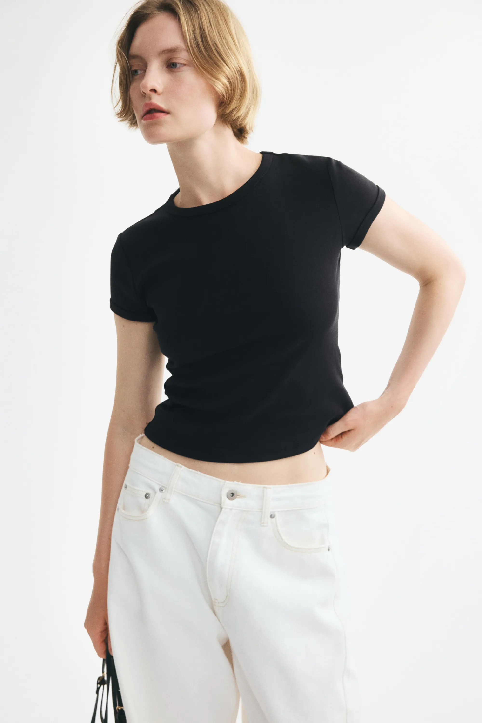 T-shirt côtelé - Noir
