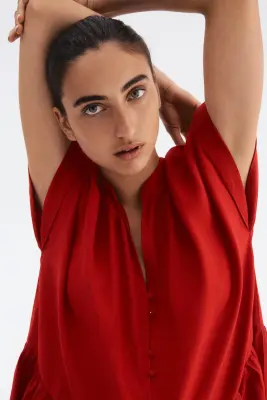 Robe tunique froissée - Rouge vif — photo 1