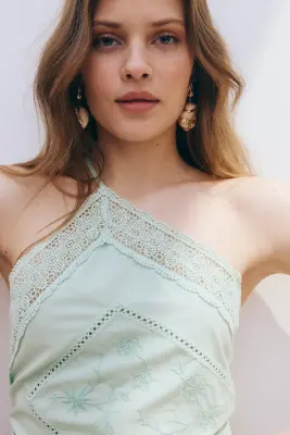 Top asymétrique avec dentelle - Turquoise clair — photo 2