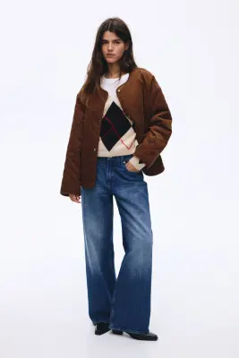 Veste oversize matelassée en velours côtelé - Marron — photo 1