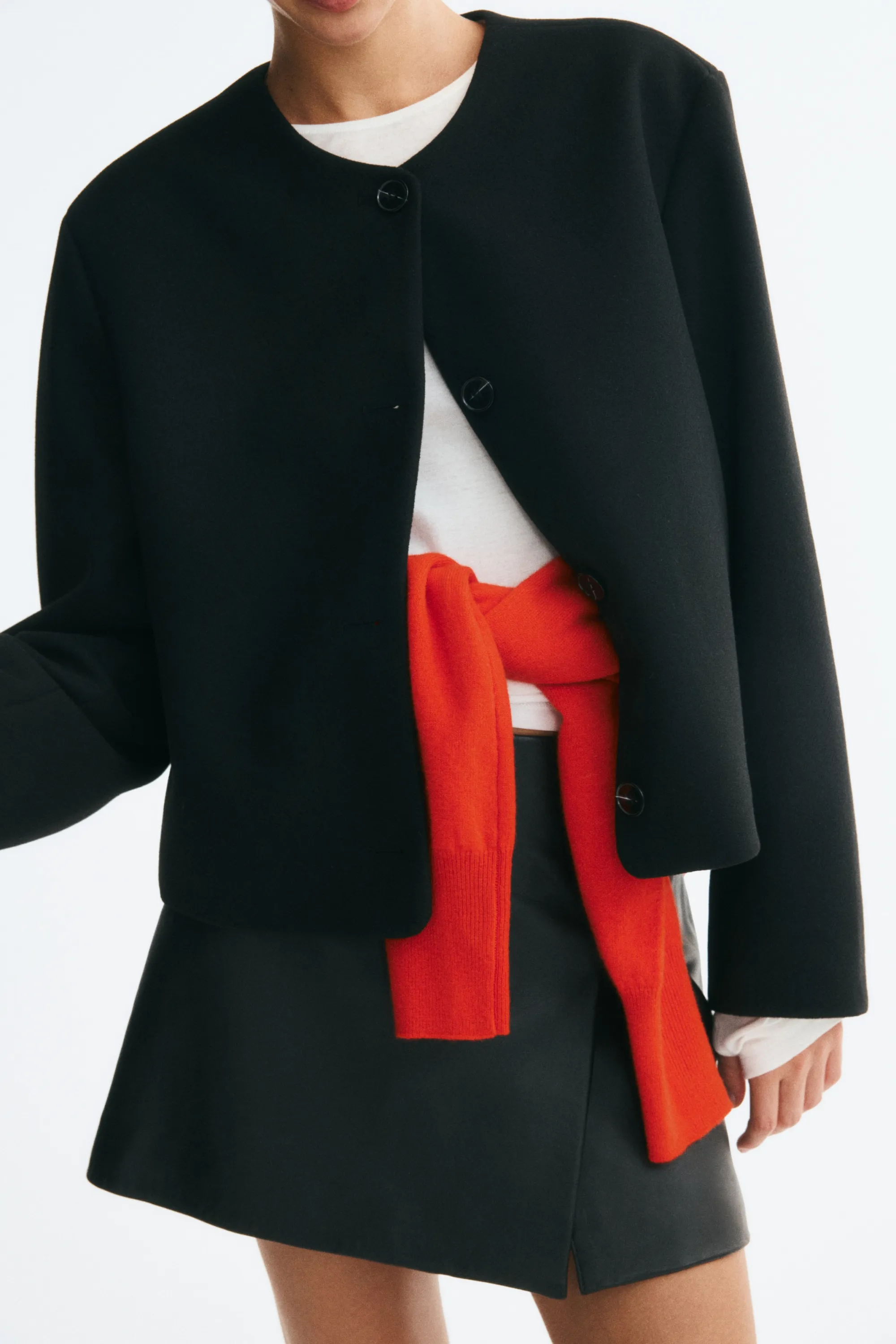 Scarf-collar twill jacket - Noir