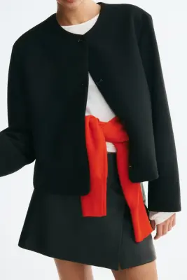 Scarf-collar twill jacket - Noir — photo 1