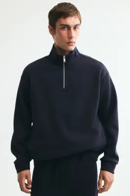 Sweat Relaxed Fit avec col zippé - Bleu marine — photo 2