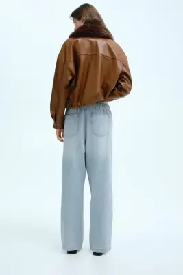 Pantalon en denim avec cordon de serrage - Bleu denim pâle — photo 2