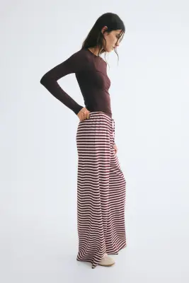 Pantalon côtelé avec cordon de serrage - Bordeaux/rayé — photo 2