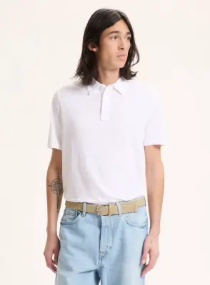 Polo Blanc Manches Courtes en Lin / Elasthanne — photo 2