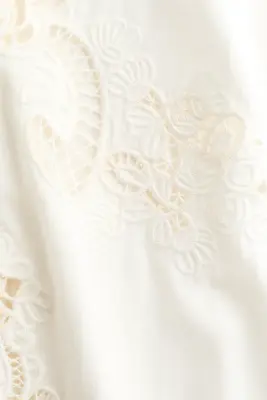 Jupe en lin mélangé avec broderie anglaise - Blanc — photo 3