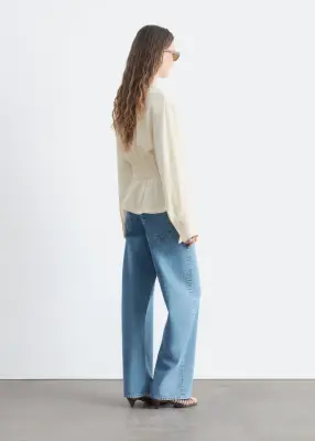 Blouse en lin avec taille à smocks - Écru — photo 5