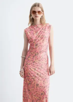 Robe drapée sans manches - Rose / Motifs fleuris — photo 2