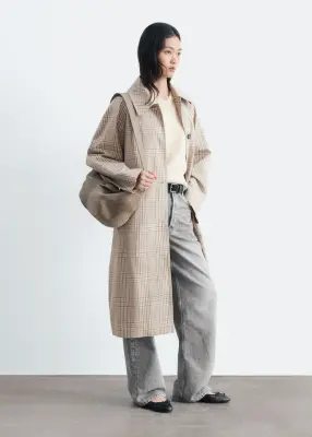 Trench-coat à carreaux avec ceinture à boucle - Beige/carreaux — photo 5