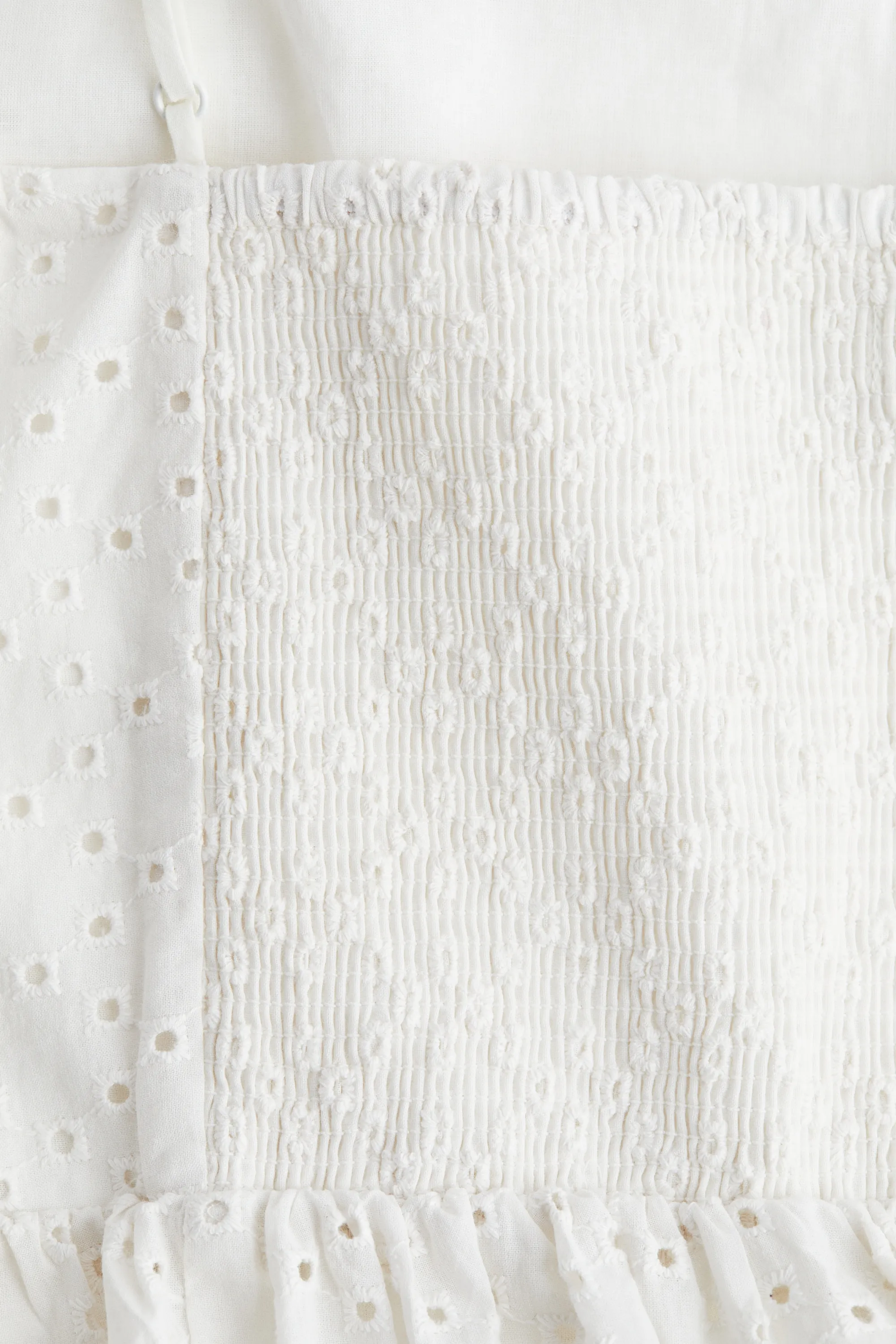 Robe à bretelles fines avec broderie anglaise - Blanc