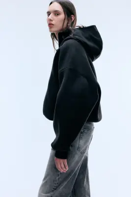 Sweat à capuche oversize en scuba doublé - Noir — photo 3